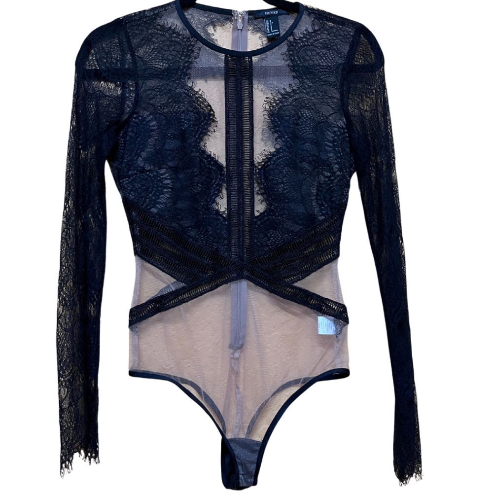 Sexy Black Lace club ware goth Bodysuit F21 Size S